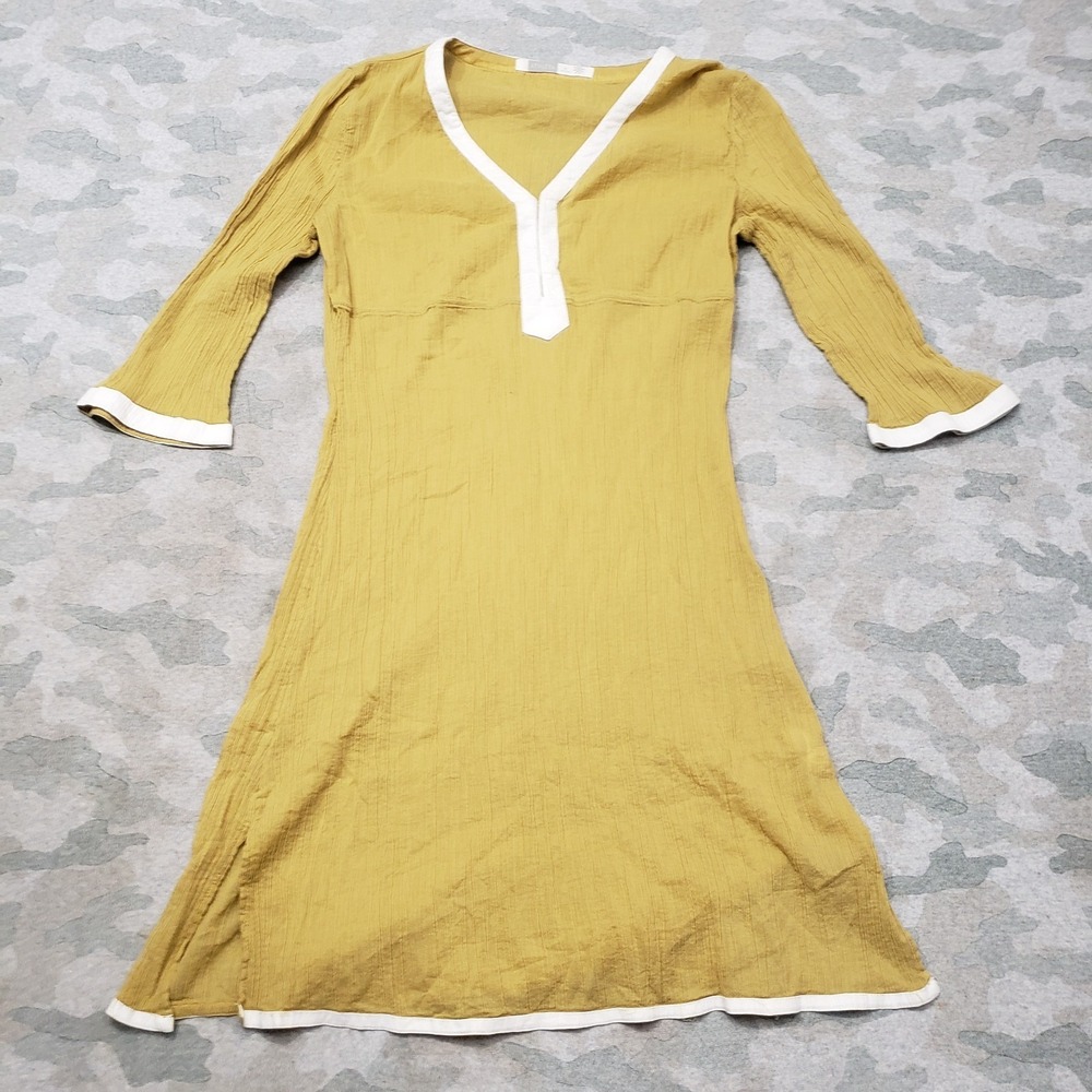 Athleta Dress Womens Medium Yellow V-Neck Crinkle Cover Up Tunic